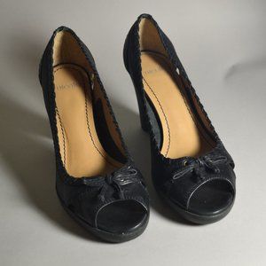 Nicole Black Leather Dress Shoes Open Toe Size 7M